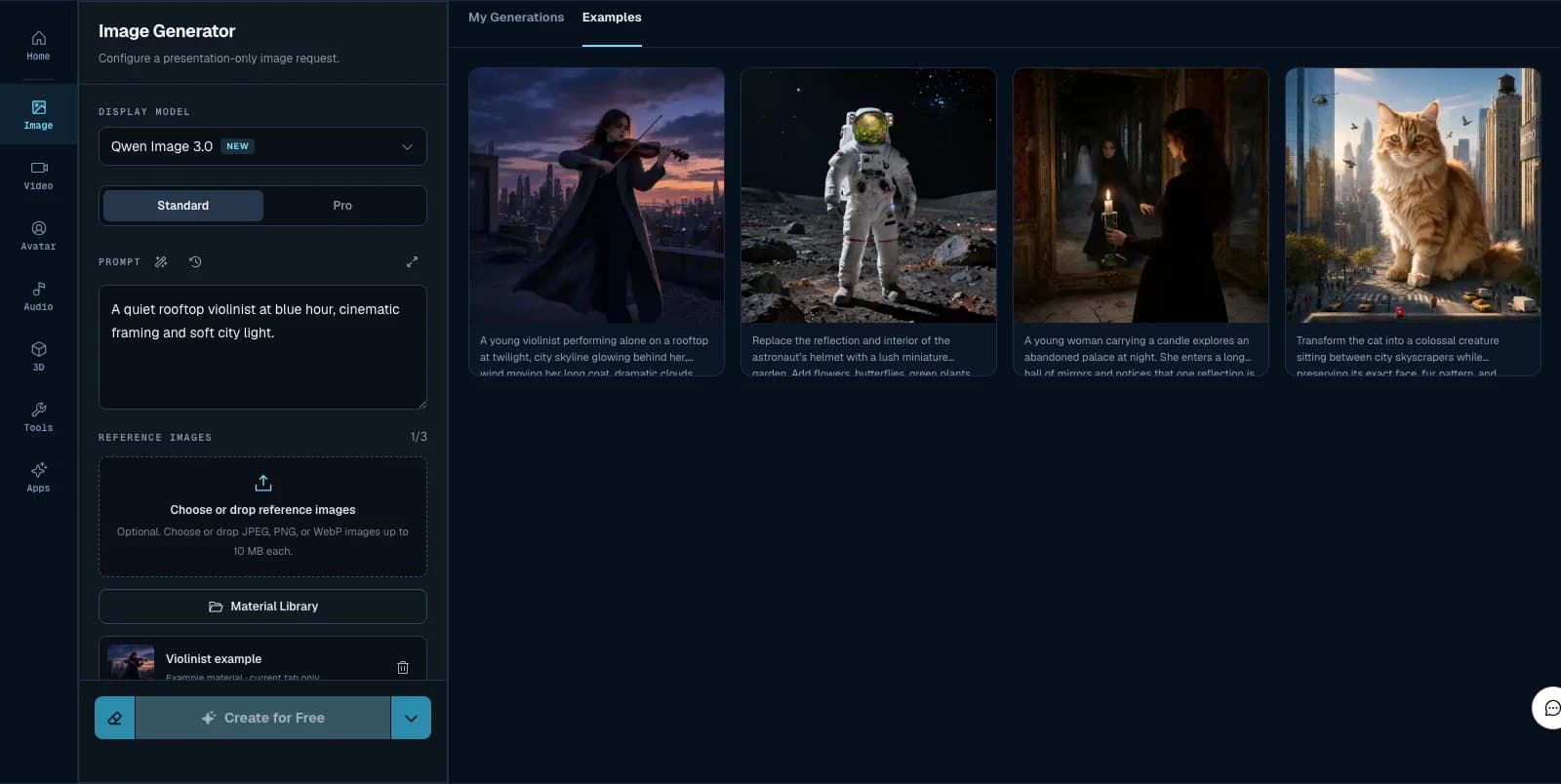 3dance workflow from writing a Prompt through adding references and comparing output